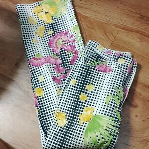 Kids Floral Dot Print Leggings - White with Pink & Yellow Flowers